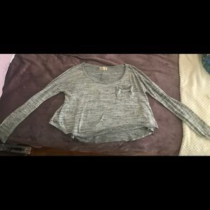 Gray long sleeve off the shoulder crop top